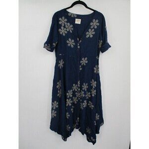 Bombay Paisley Womens Dress Medium Blue Floral V Neck Short Sleeves Lined Boho